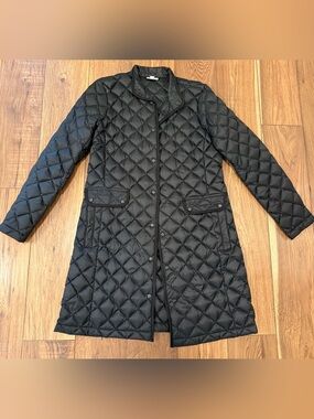 J. Jill Black Quilted Long Puffer Coat
